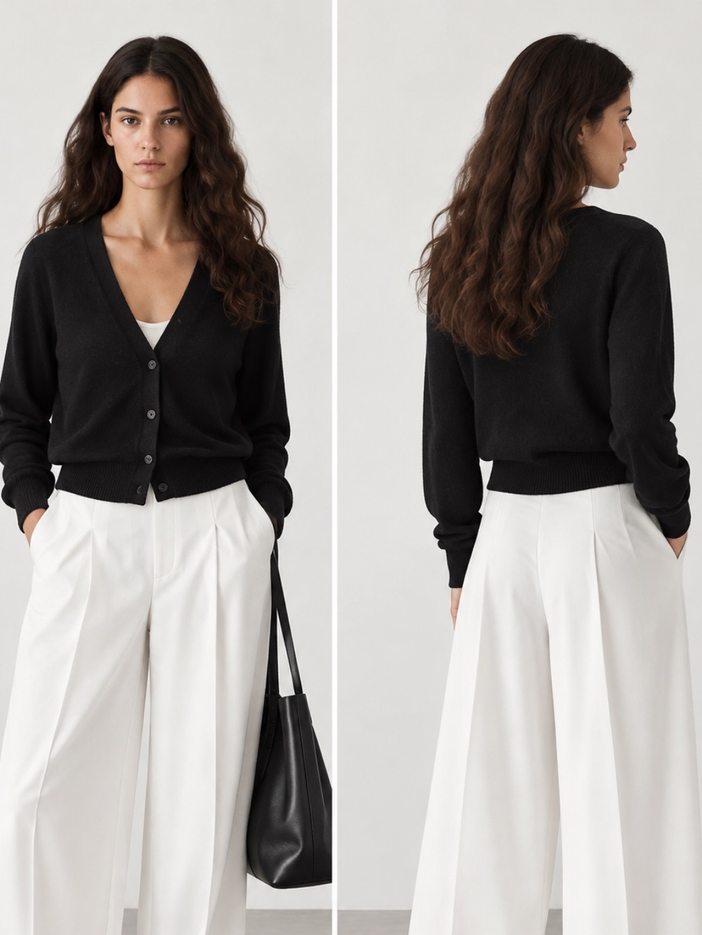 Massimo Dutti Cashmere Wool Black Knit V-Neck Cardigan NWT Size XS
